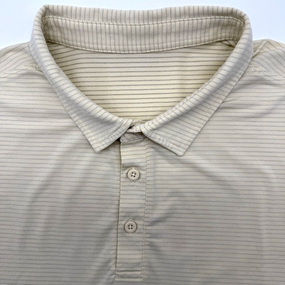 Lululemon Polo Shirt Men XL Beige Striped Short Sleeve Tech Performance Top